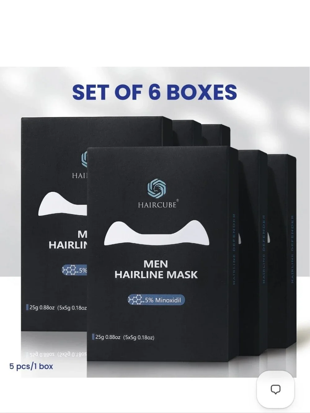 Haircube Men Hairline Mask with 5% Minoxidil — Black (Set of 6 Boxes)